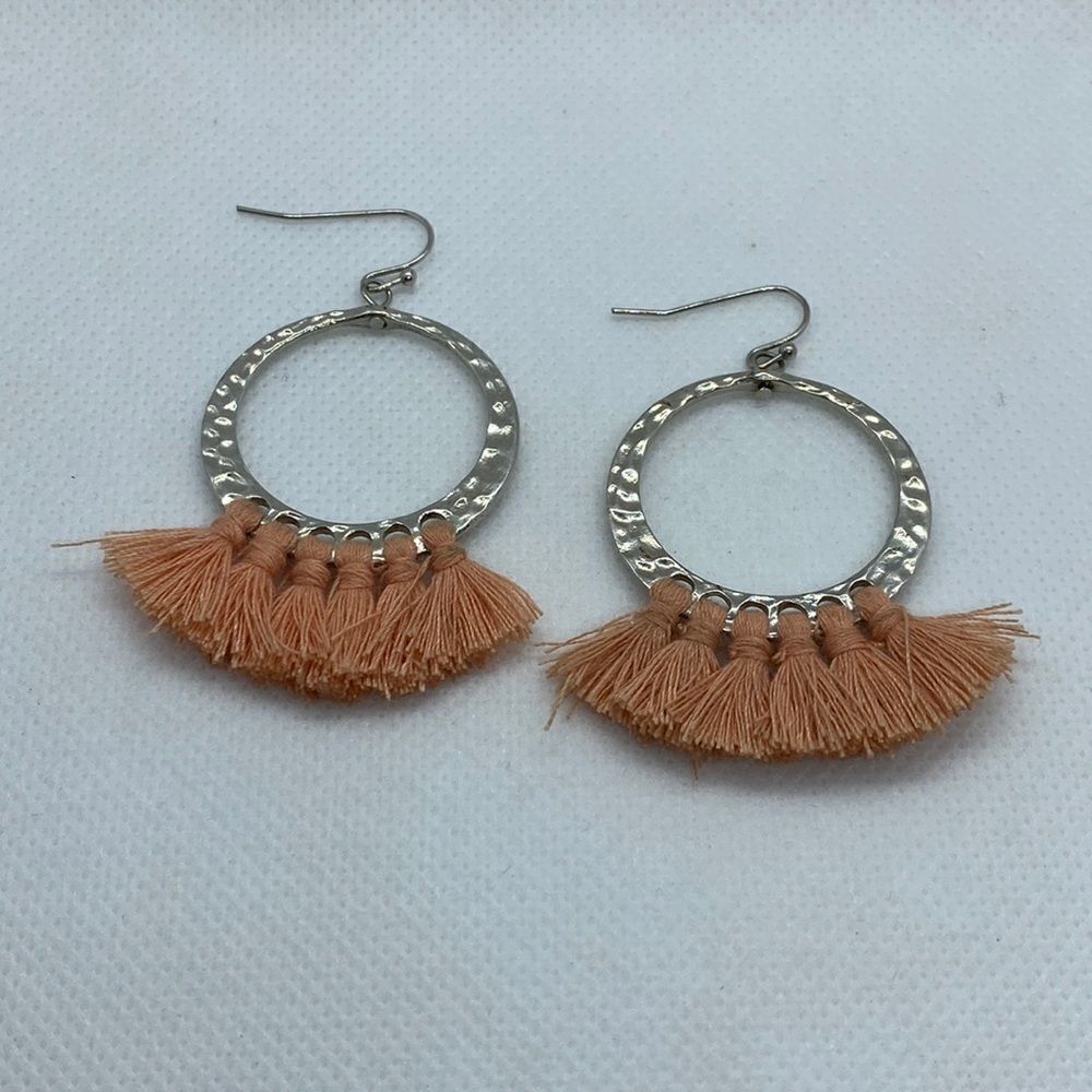 💛 Silver Pink Tassel Costume Hook Earrings